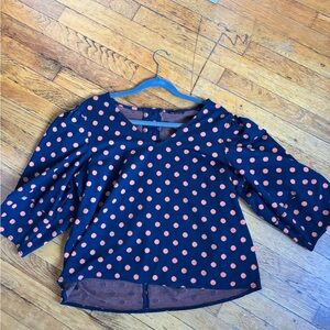 Anthropologie Blue and Orange Puff Sleeve Blouse